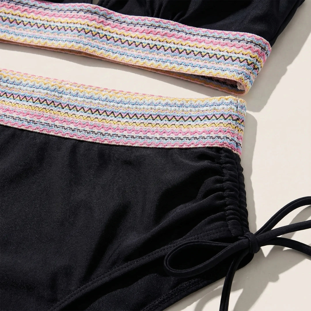 Currova - High-Waisted Color Block Bikini Set