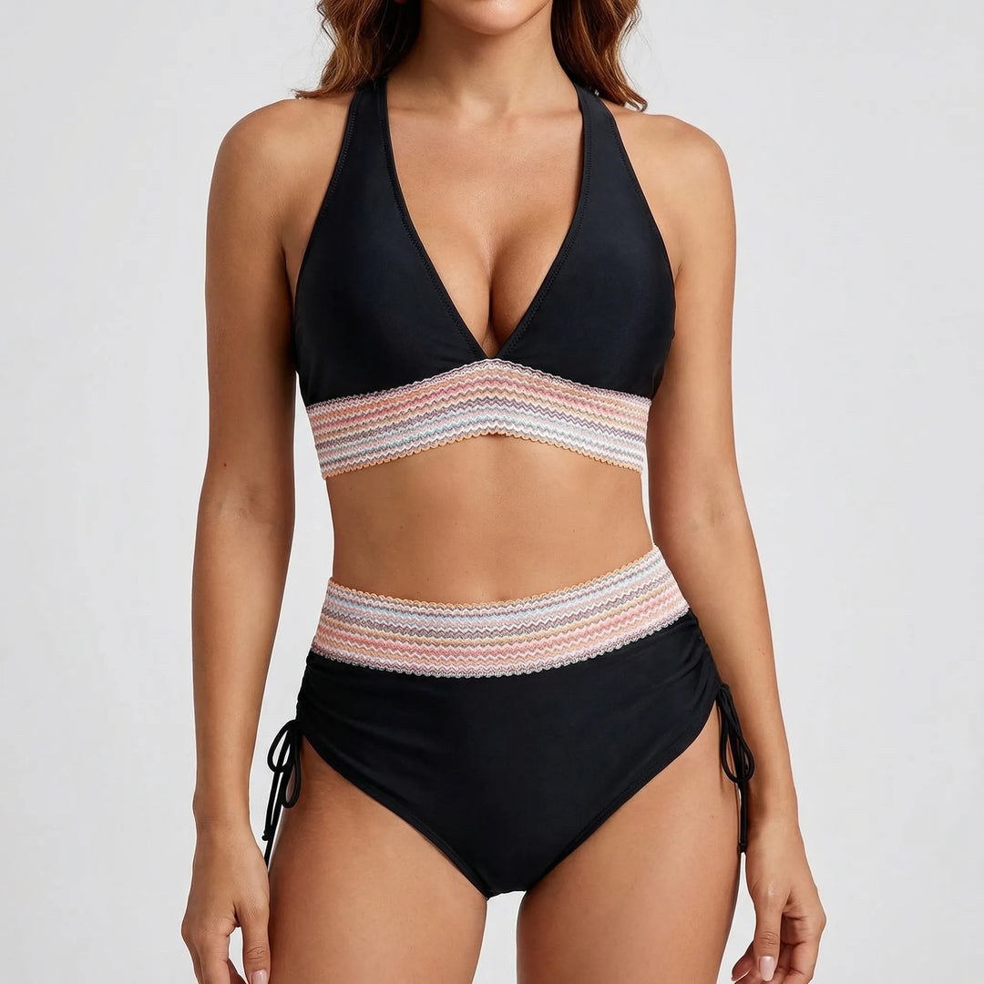 Currova - High-Waisted Color Block Bikini Set