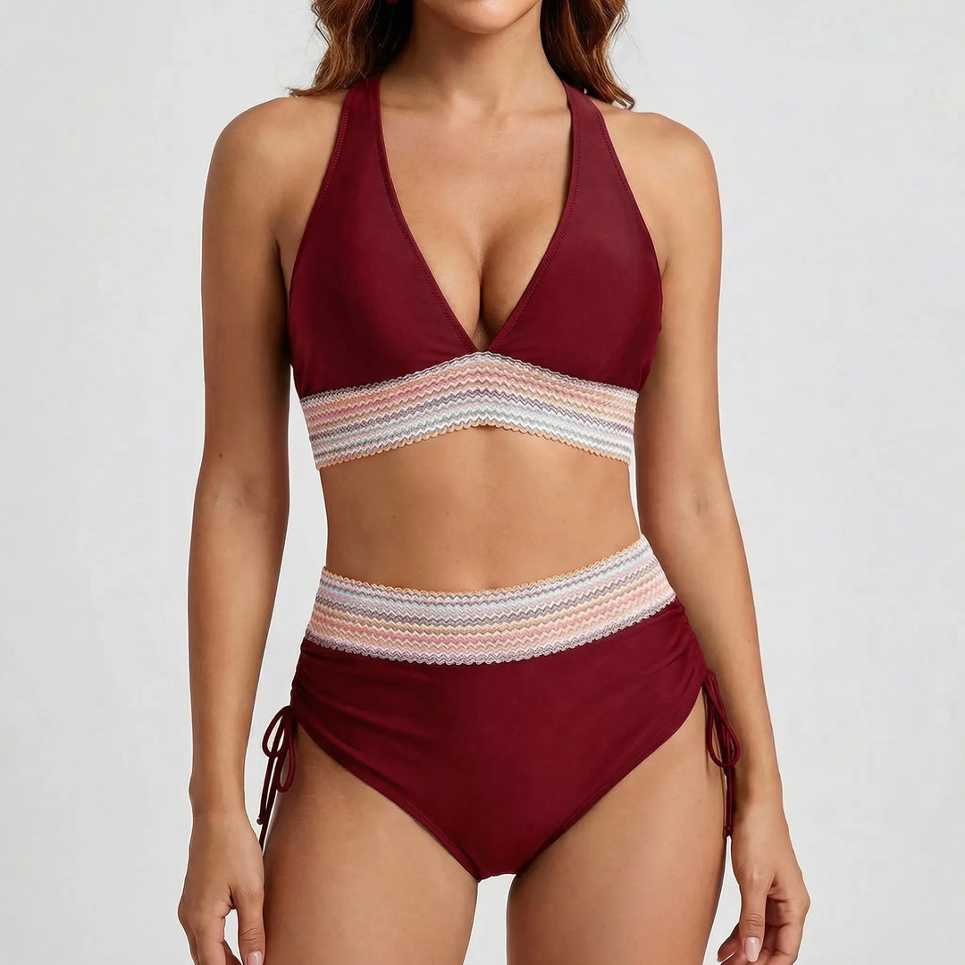 Currova - High-Waisted Color Block Bikini Set