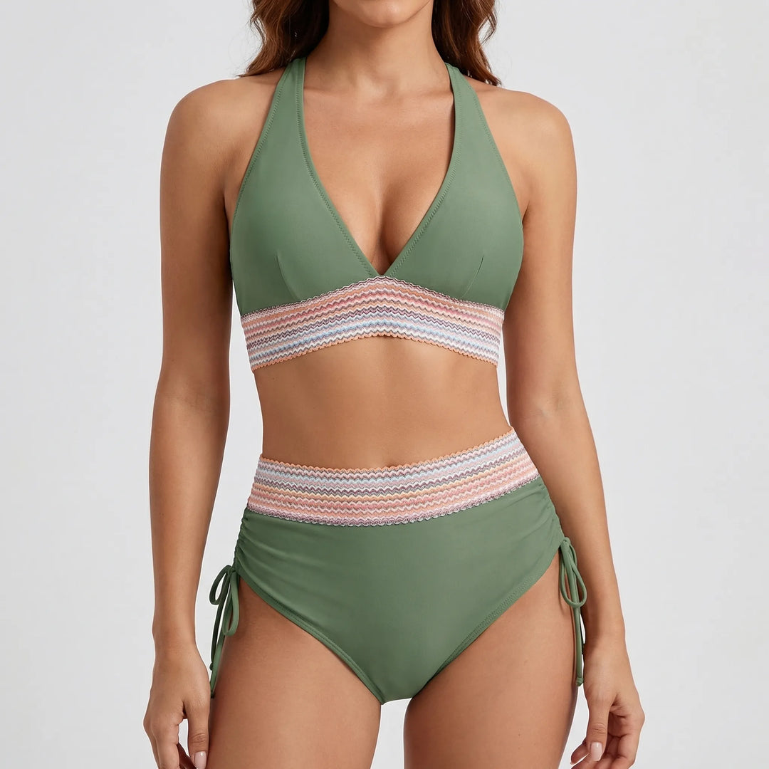 Currova - High-Waisted Color Block Bikini Set