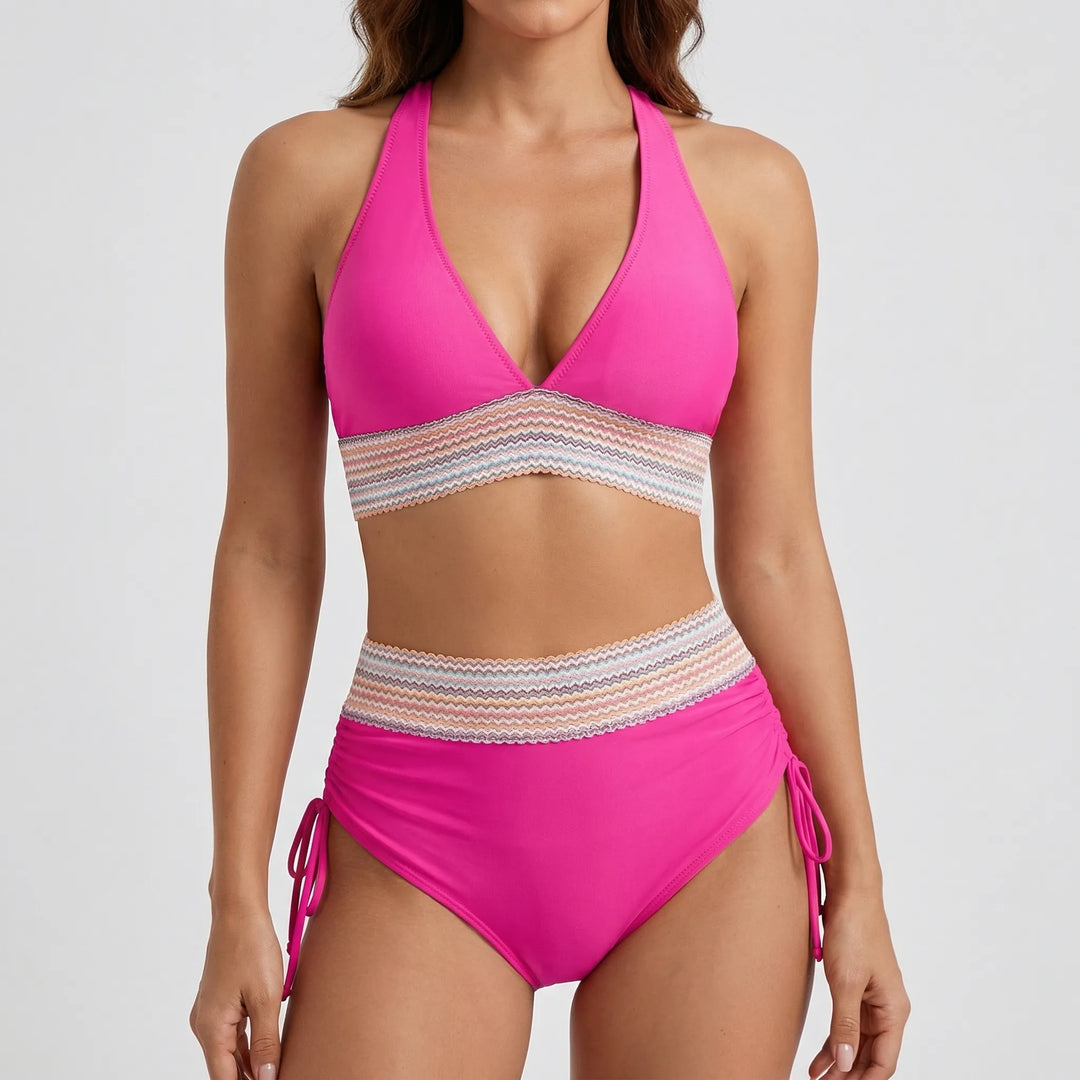 Currova - High-Waisted Color Block Bikini Set