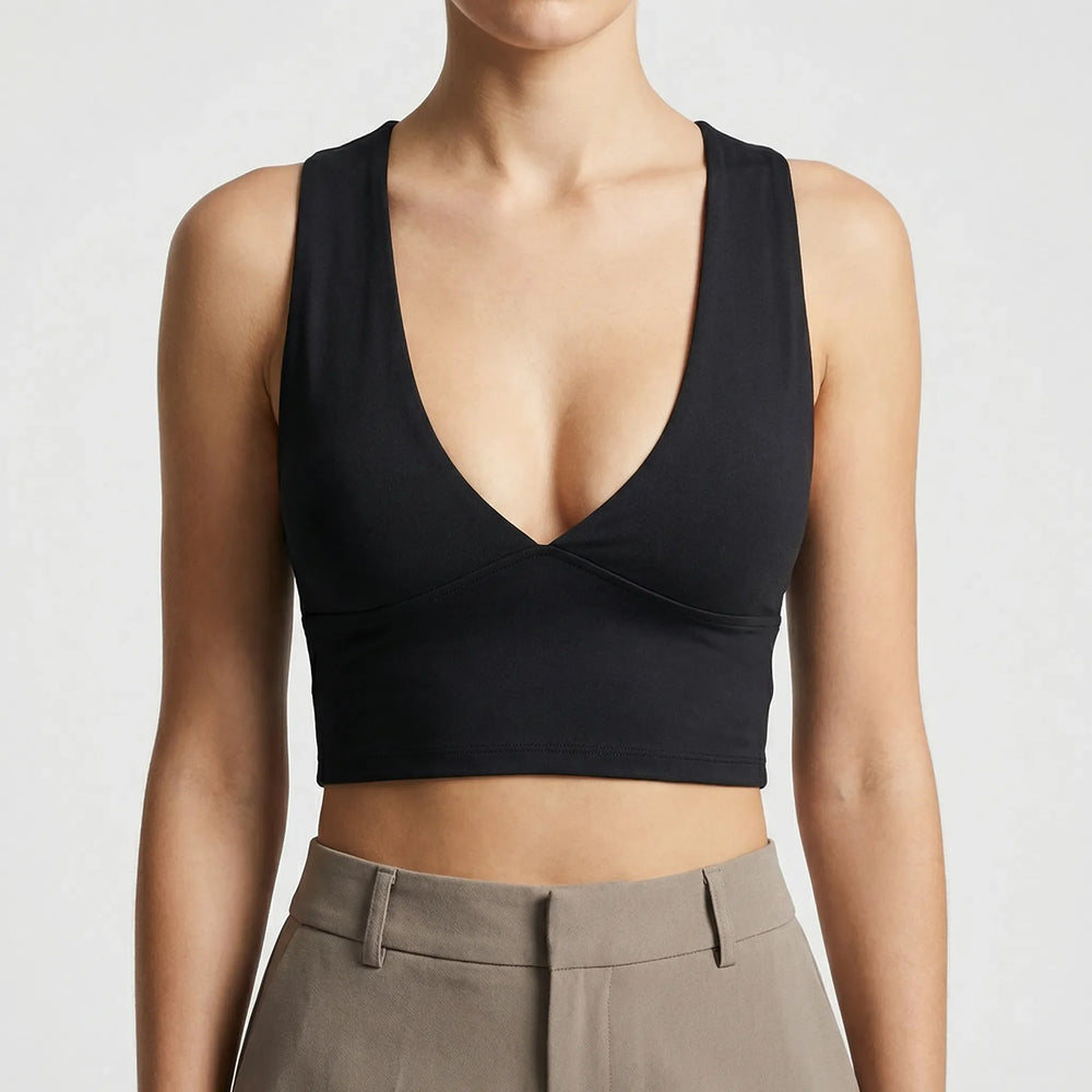 Cutova - Deep V Neck Sleeveless Cropped Top