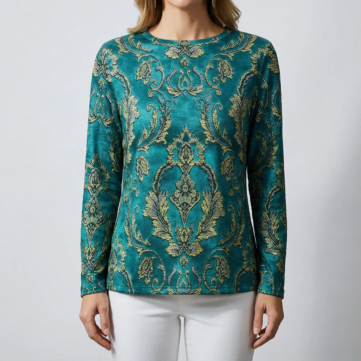 Damascelle - Printed Long-Sleeve Relaxed Blouse
