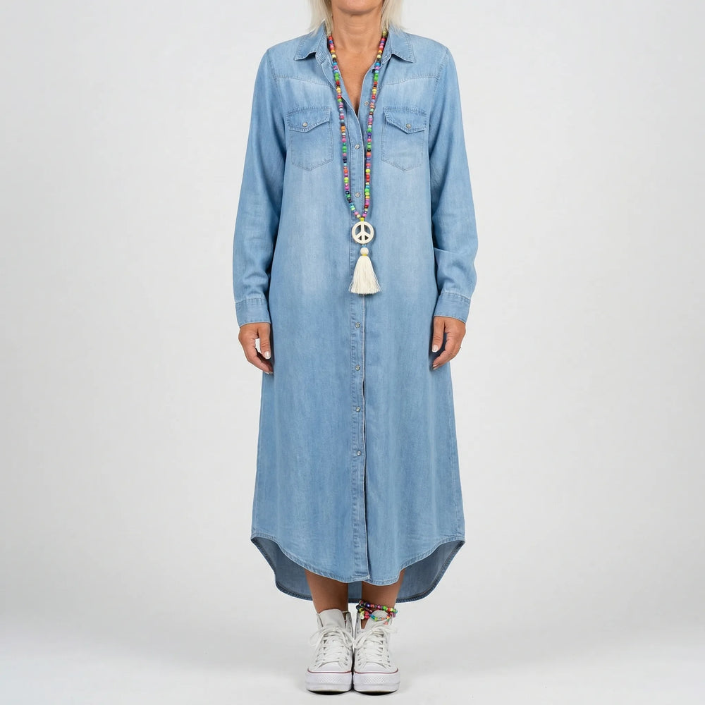 Denvara - Long-Sleeve Button-Down Denim Dress