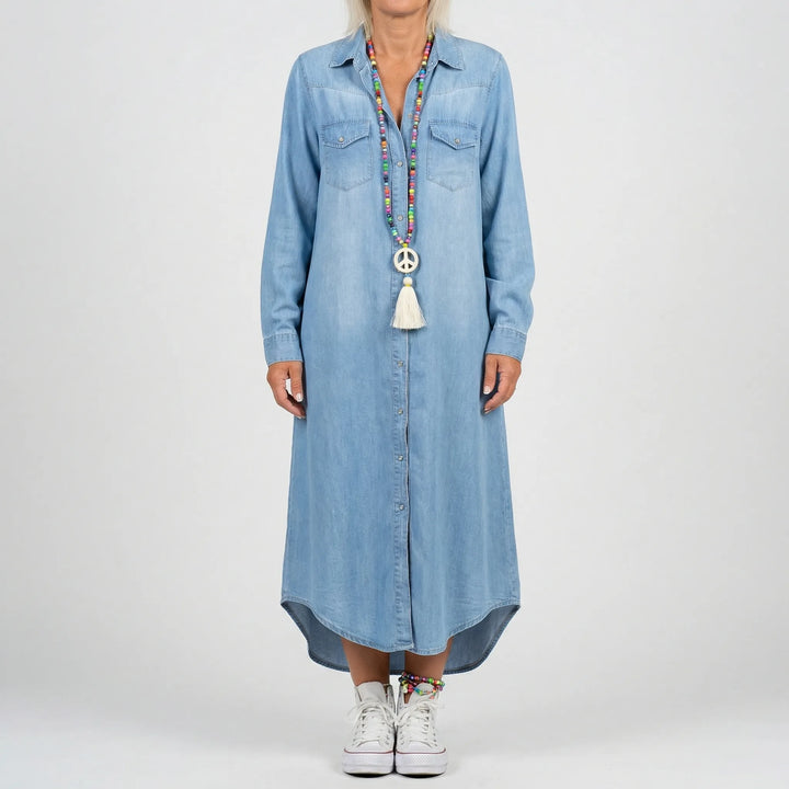 Denvara - Long-Sleeve Button-Down Denim Dress