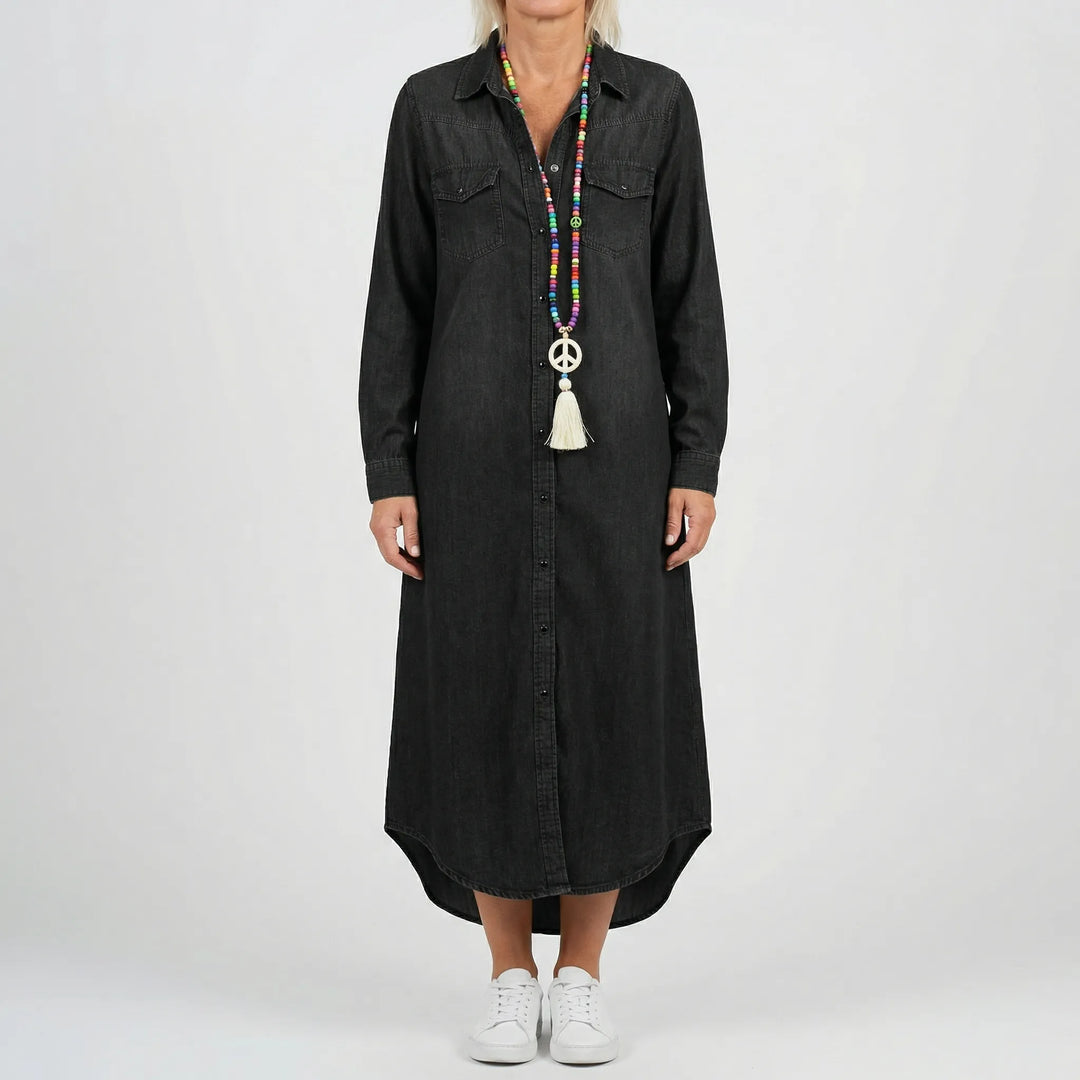 Denvara - Long-Sleeve Button-Down Denim Dress