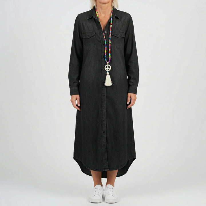 Denvara - Long-Sleeve Button-Down Denim Dress