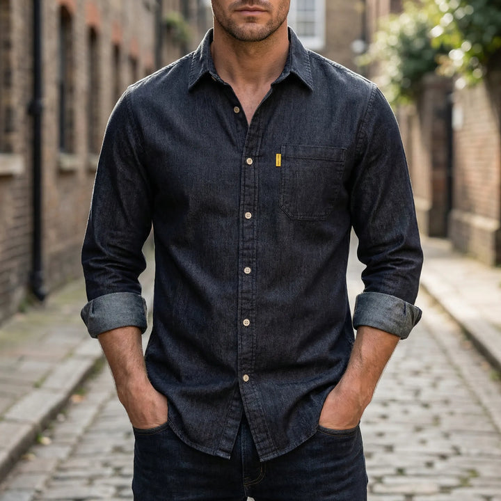 Denvoro - Long-Sleeve Button-Front Denim Shirt