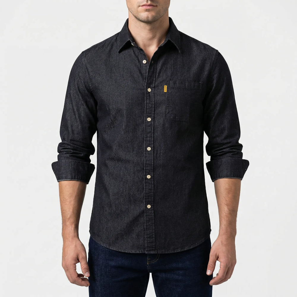 Denvoro - Long-Sleeve Button-Front Denim Shirt