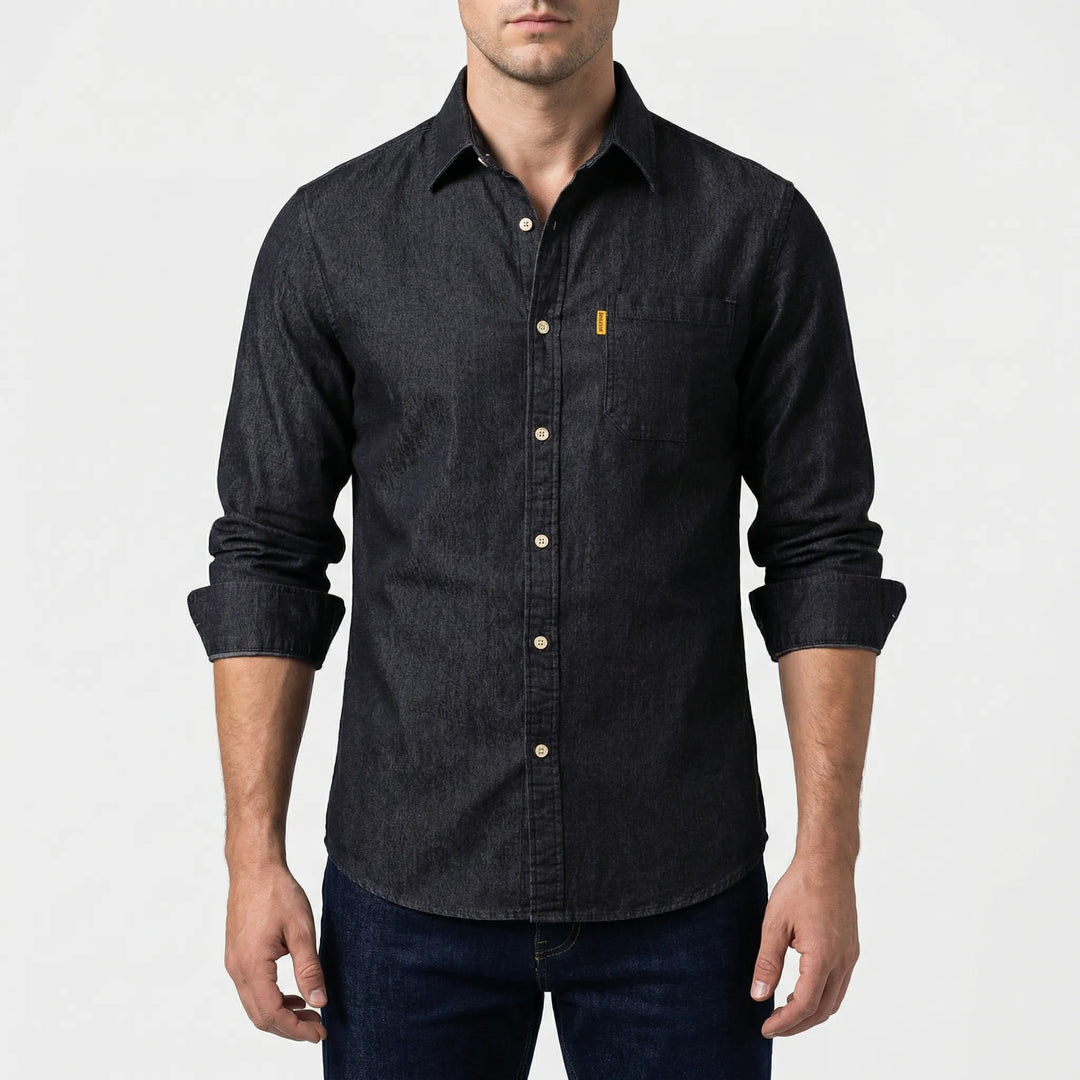 Denvoro - Long-Sleeve Button-Front Denim Shirt