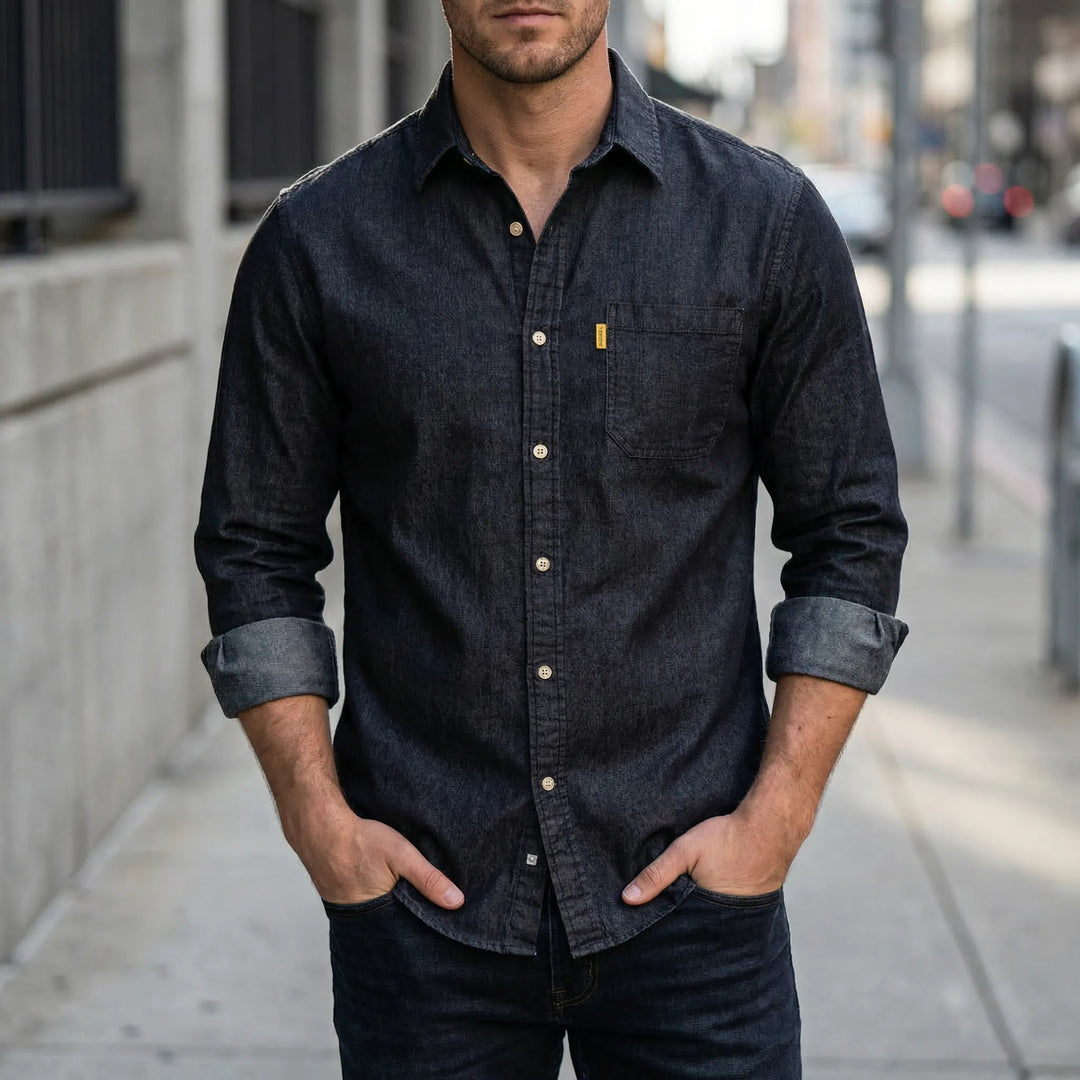 Denvrex - Long-Sleeve Button-Front Denim Shirt