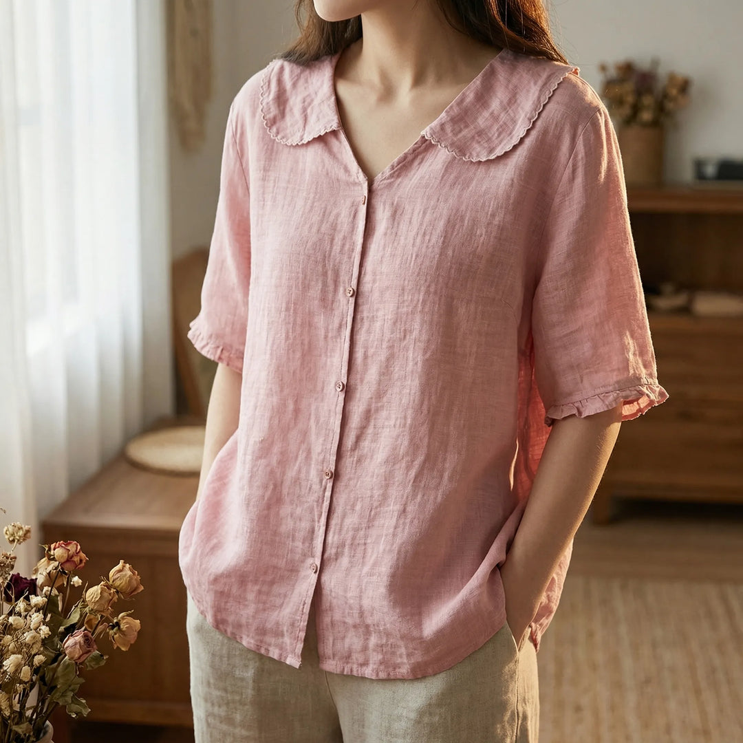 Dollique - Short-Sleeve Button-Down Doll Collar Blouse