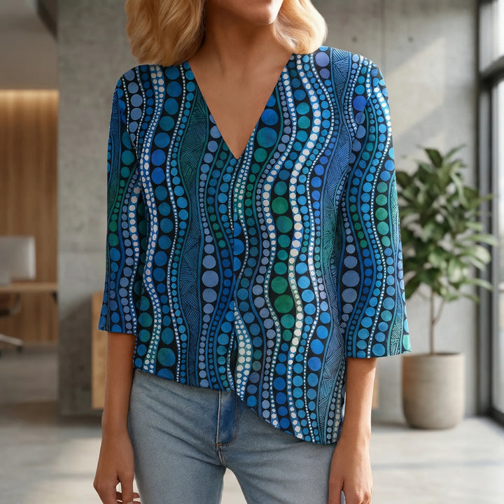 Dotriva - Abstract Print V-Neck Blouse