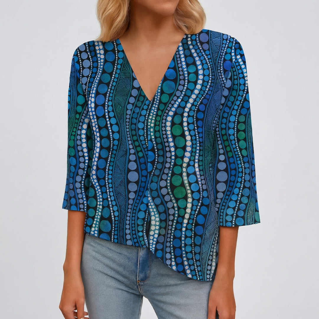 Dotriva - Abstract Print V-Neck Blouse