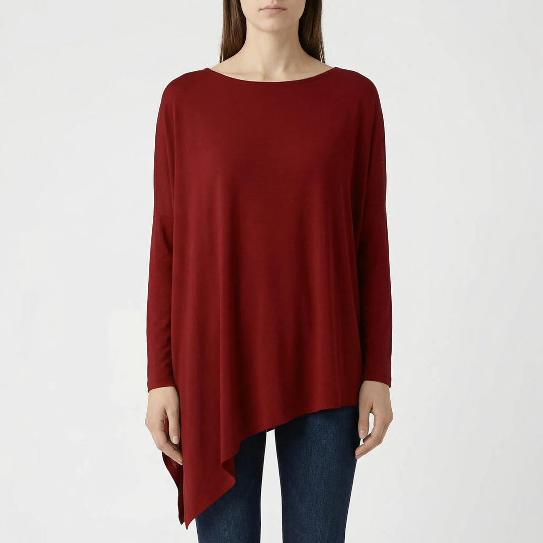 Drapis - Long Sleeve Asymmetric Hem Top
