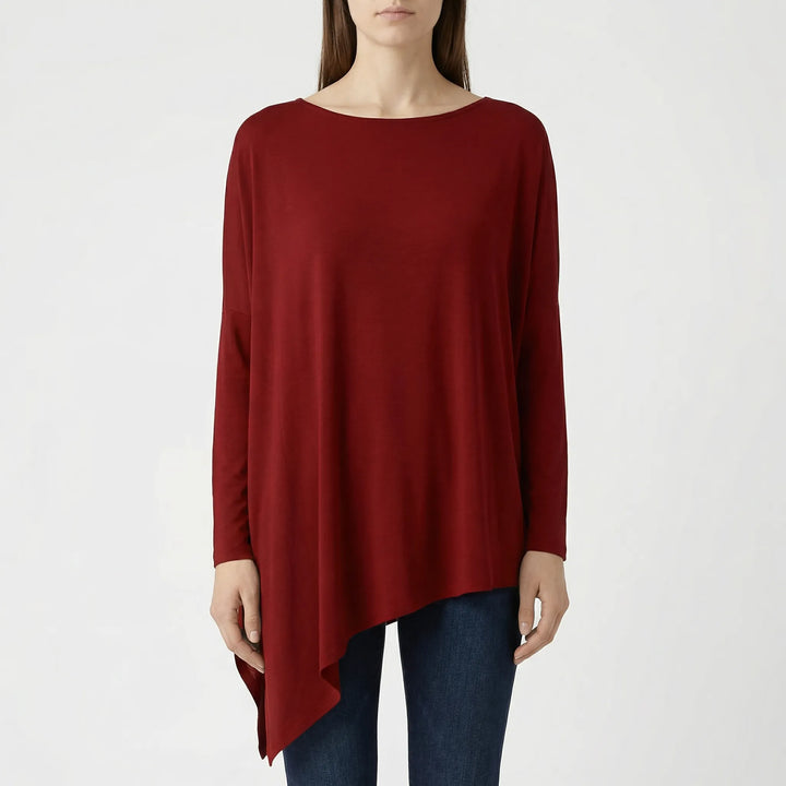 Drapis - Long Sleeve Asymmetric Hem Top