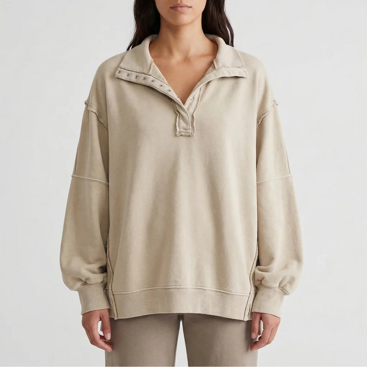 Drapova - Oversized Henley Pullover With Side Split