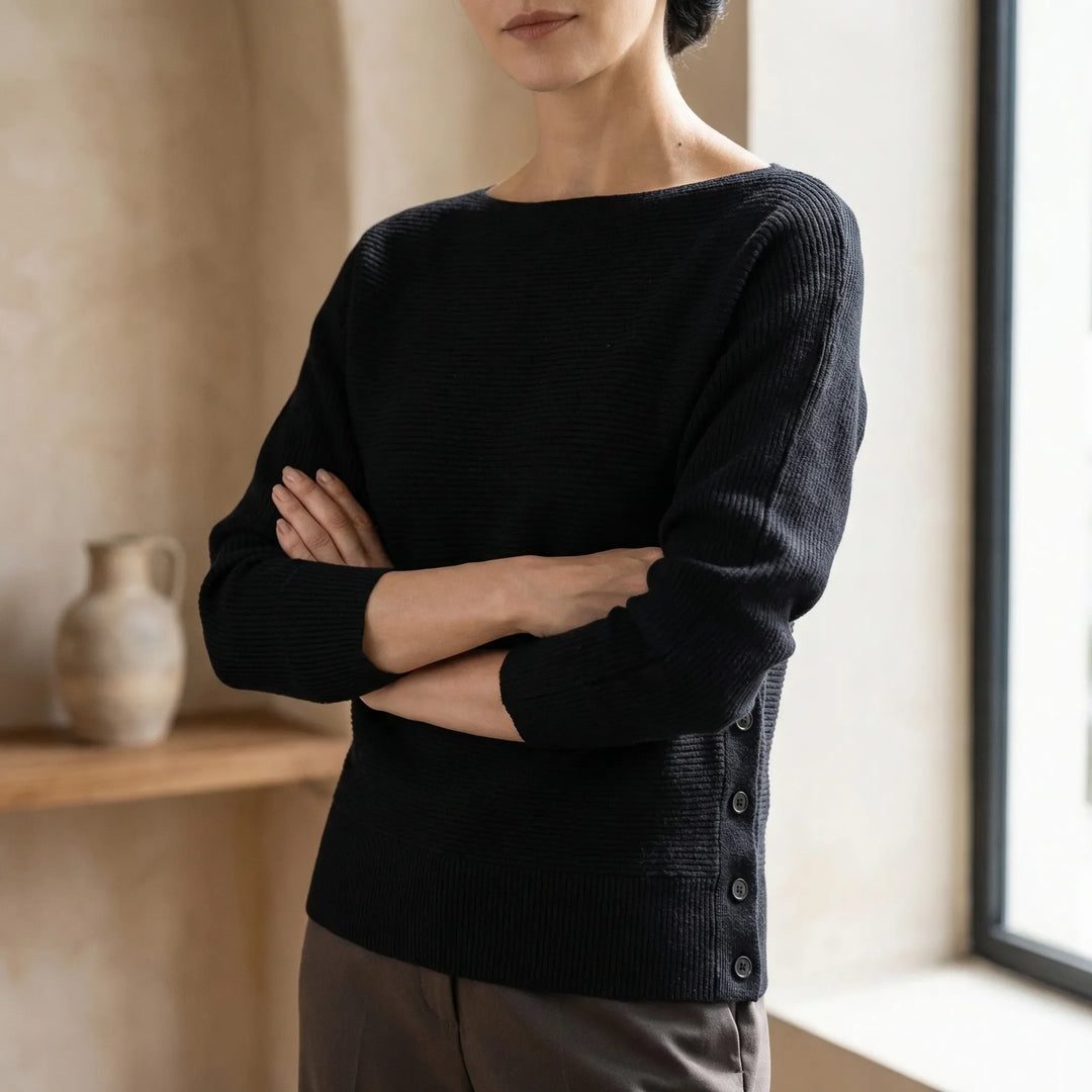 Dravelle - Off-The-Shoulder Batwing Knit Pullover