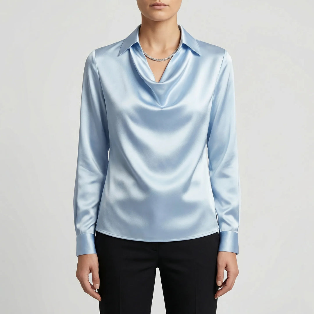 Dravrelle - Long-Sleeve Waterfall Collar Blouse