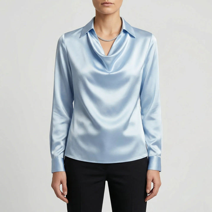 Dravrelle - Long-Sleeve Waterfall Collar Blouse