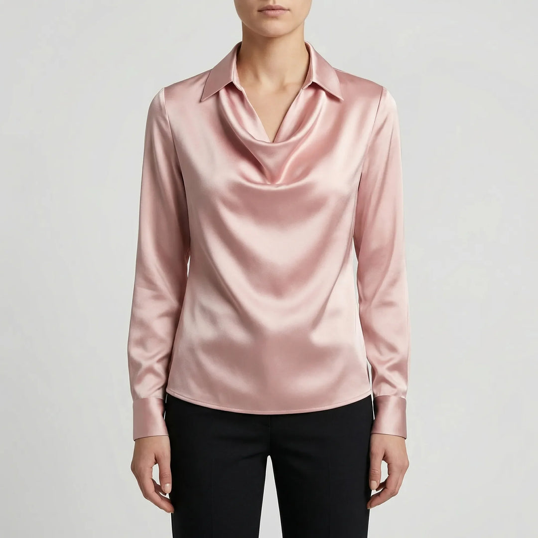 Dravrelle - Long-Sleeve Waterfall Collar Blouse