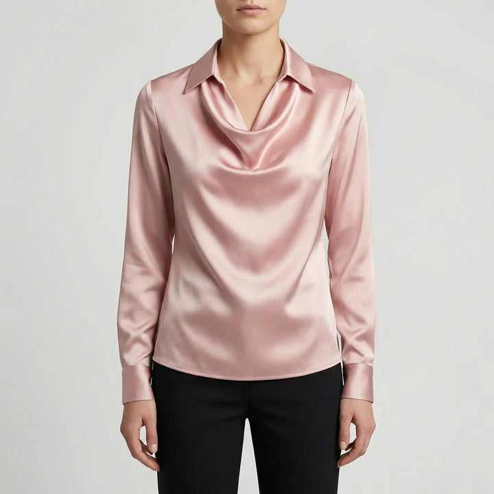 Dravrelle - Long-Sleeve Waterfall Collar Blouse