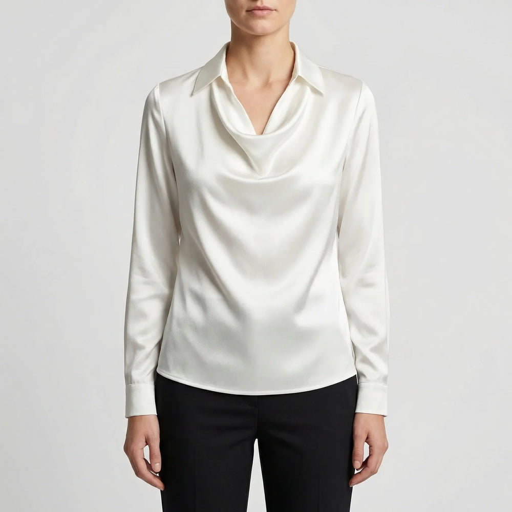 Dravrelle - Long-Sleeve Waterfall Collar Blouse