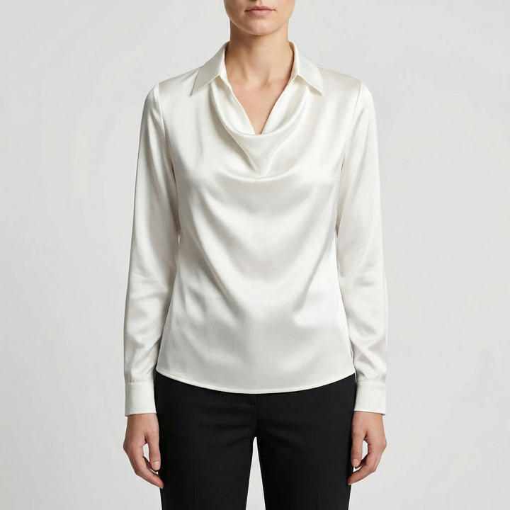 Dravrelle - Long-Sleeve Waterfall Collar Blouse