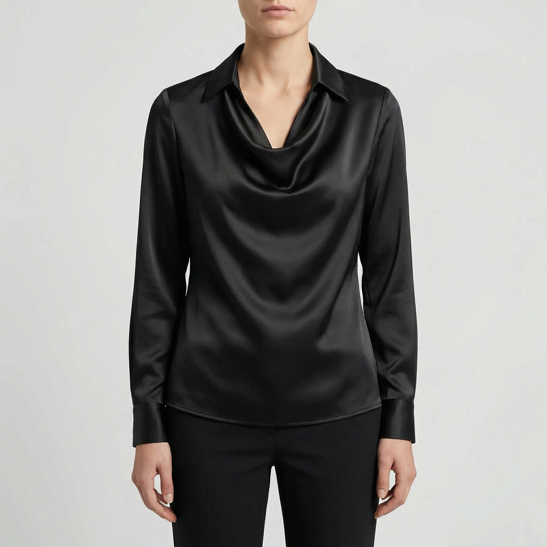 Dravrelle - Long-Sleeve Waterfall Collar Blouse