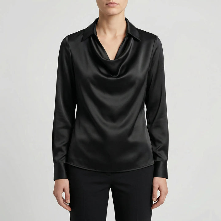 Dravrelle - Long-Sleeve Waterfall Collar Blouse