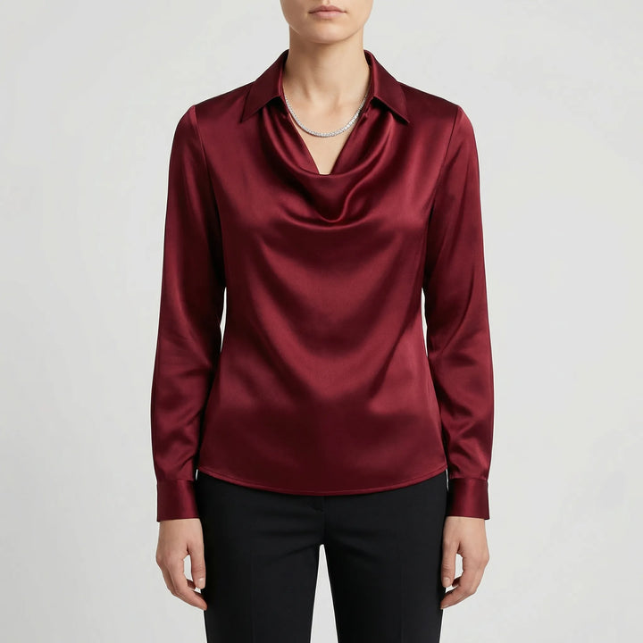 Dravrelle - Long-Sleeve Waterfall Collar Blouse