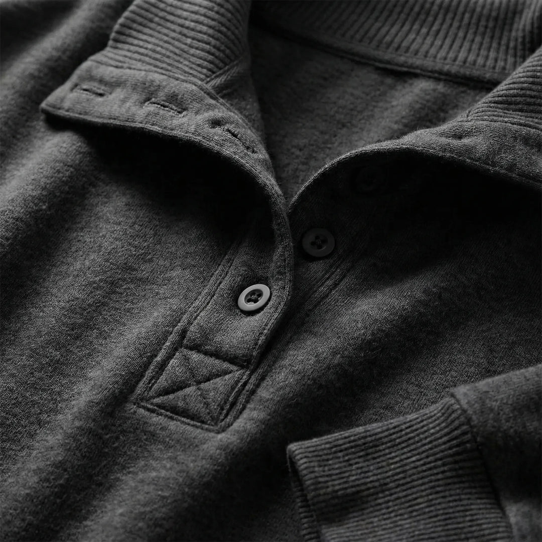 Drawnelle - Stand Neck Button Pullover Sweatshirt