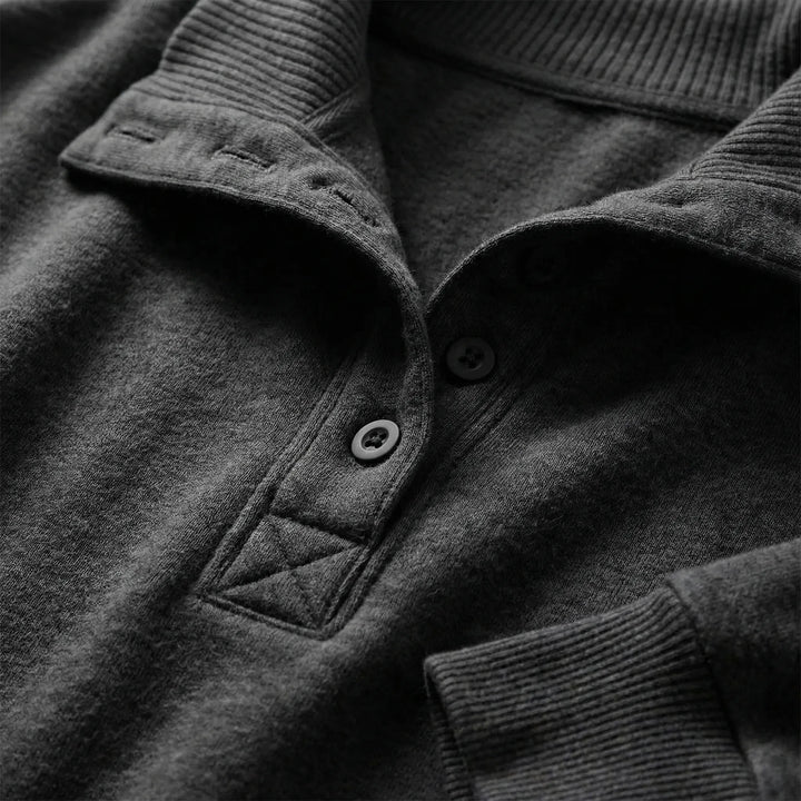 Drawnelle - Stand Neck Button Pullover Sweatshirt