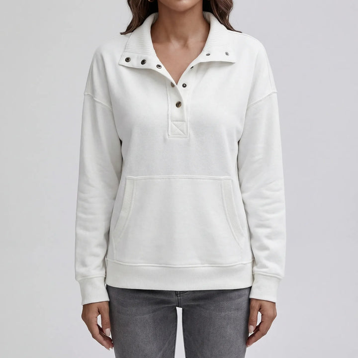 Drawnelle - Stand Neck Button Pullover Sweatshirt