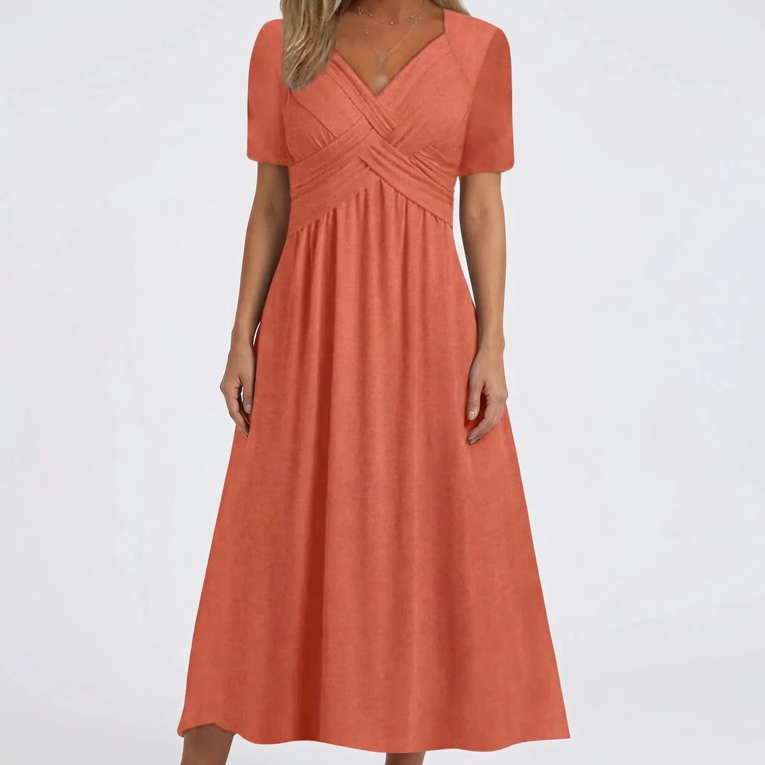 Drifena - V-Neck Midi Dress With Crossover Bodice