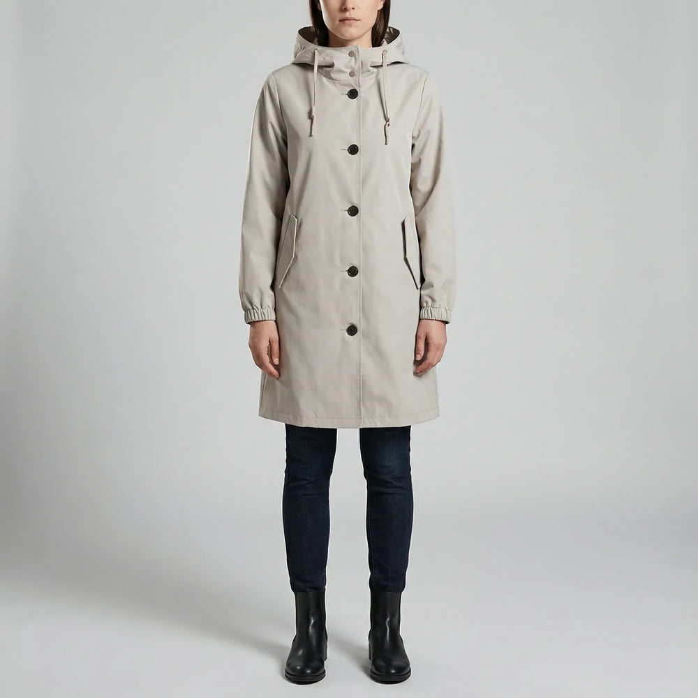 Drizzlux - Hooded Knee-Length Rain Trench Coat