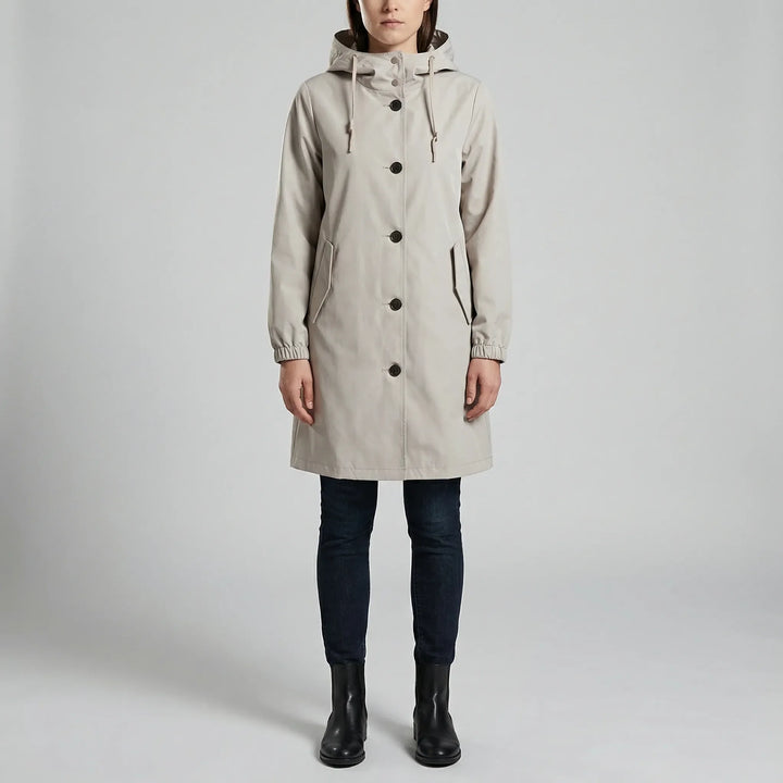 Drizzlux - Hooded Knee-Length Rain Trench Coat