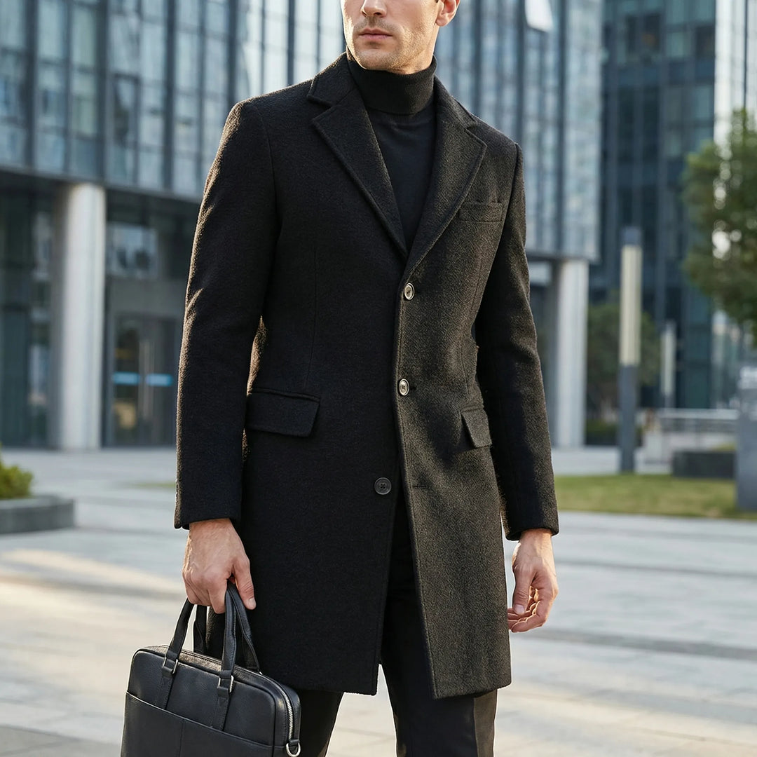 Drossfeld - Single-Breasted Long Overcoat For Men