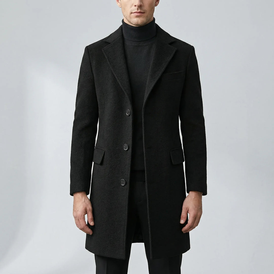 Drossfeld - Single-Breasted Long Overcoat For Men