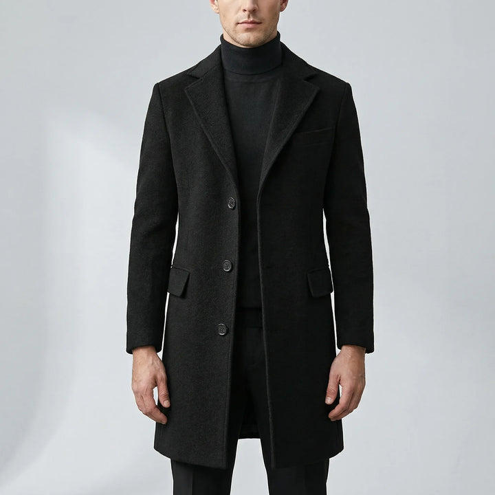 Drossfeld - Single-Breasted Long Overcoat For Men