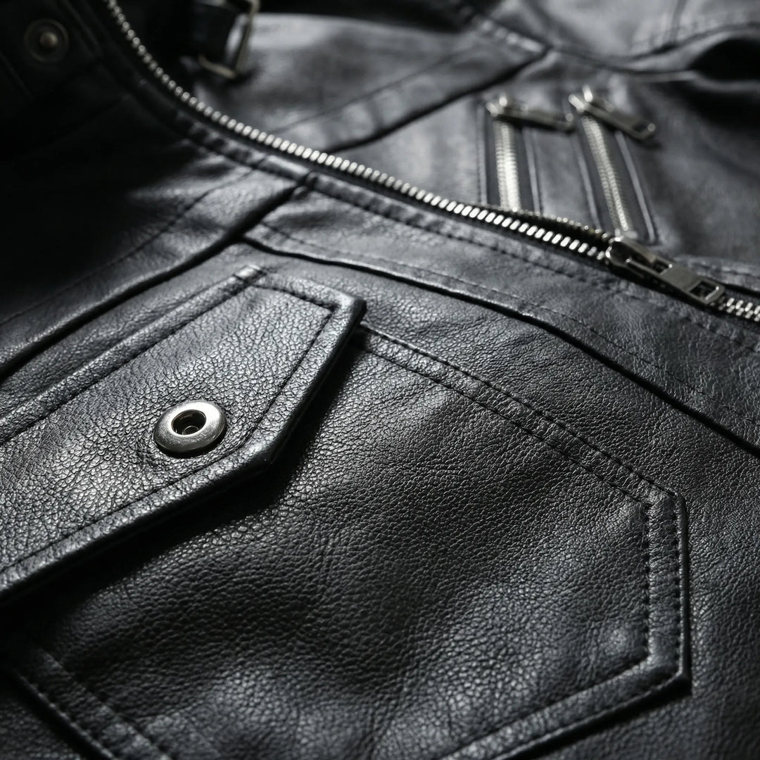 Duskero - Hooded Zip-Up Leather Bomber Jacket