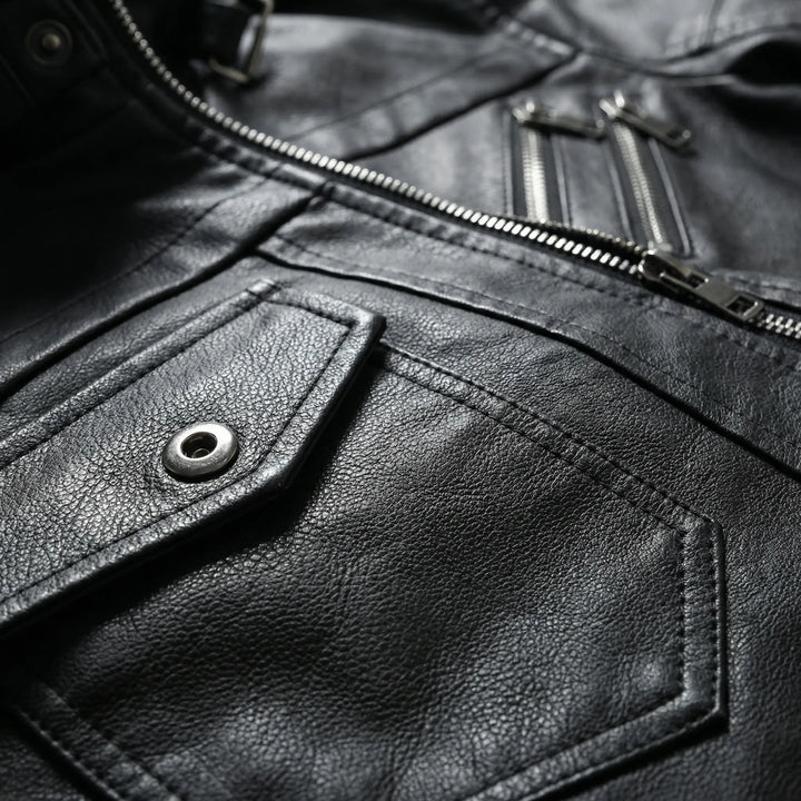 Duskero - Hooded Zip-Up Leather Bomber Jacket