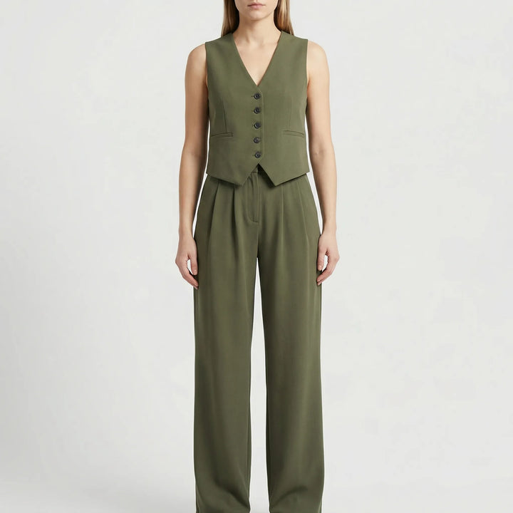 Elanza - Sleeveless Vest And Wide-Leg Trouser Set