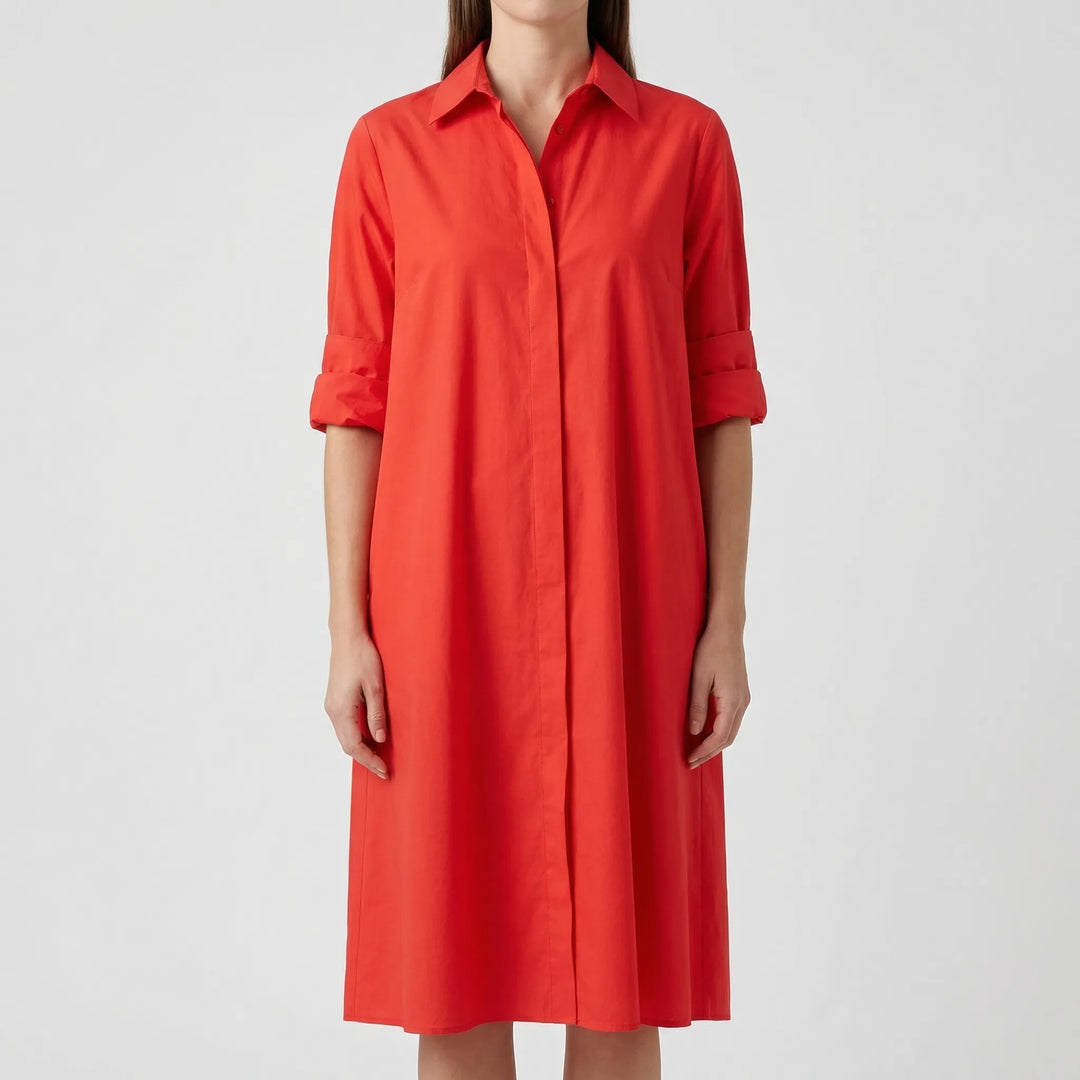 Elegantra - Classic Collar Button-Down Shirt Dress