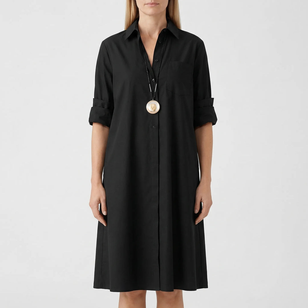 Elegantra - Classic Collar Button-Down Shirt Dress