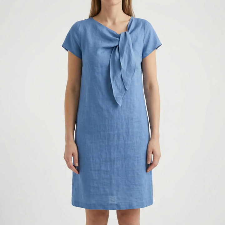 Eluvaine - Short Sleeve Bow Detail Mini Dress