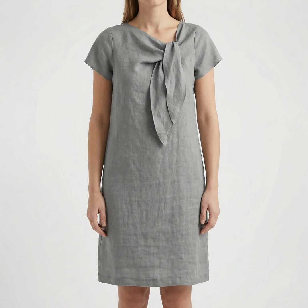 Eluvaine - Short Sleeve Bow Detail Mini Dress