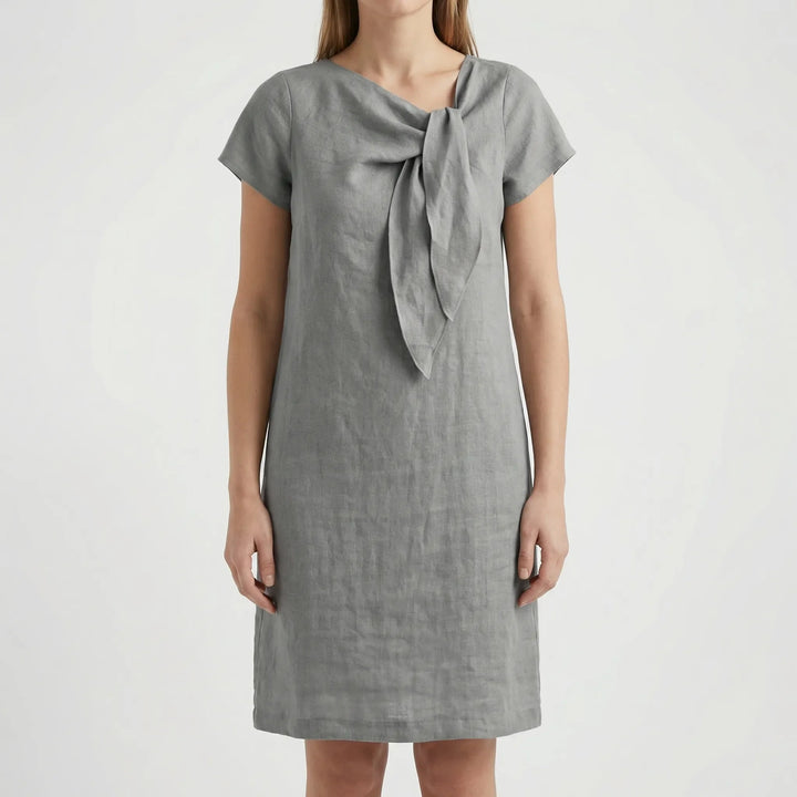Eluvaine - Short Sleeve Bow Detail Mini Dress