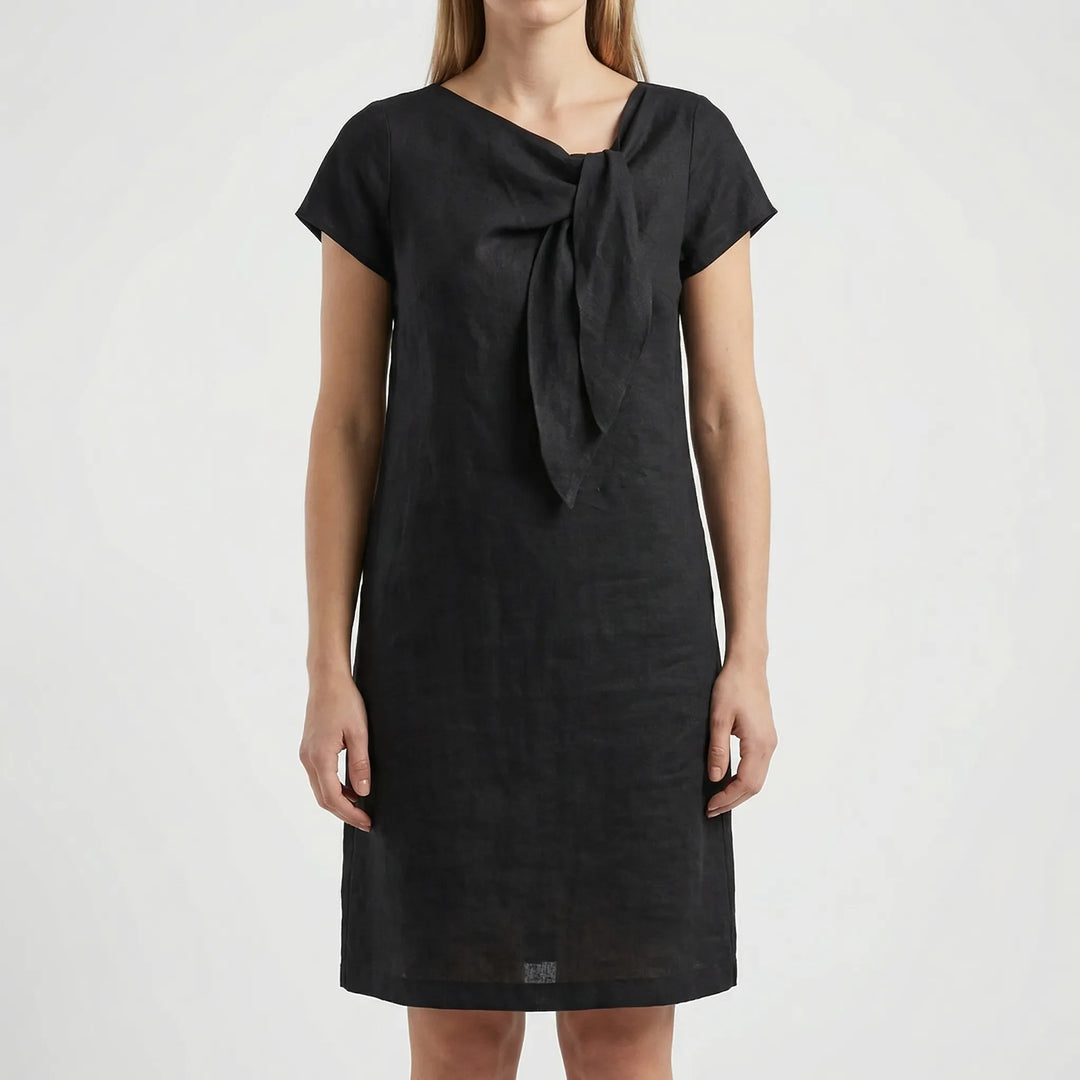 Eluvaine - Short Sleeve Bow Detail Mini Dress
