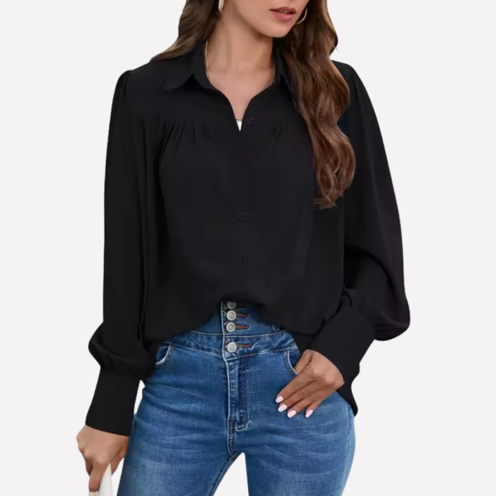 Chiffonblus med laternaärmar för kvinnor